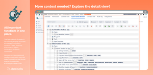 Single point of information - The Space Admin Browser is your central gateway to access all relevant Confluence content: Pages, versions, attachments, labels, restrictions and even comments.