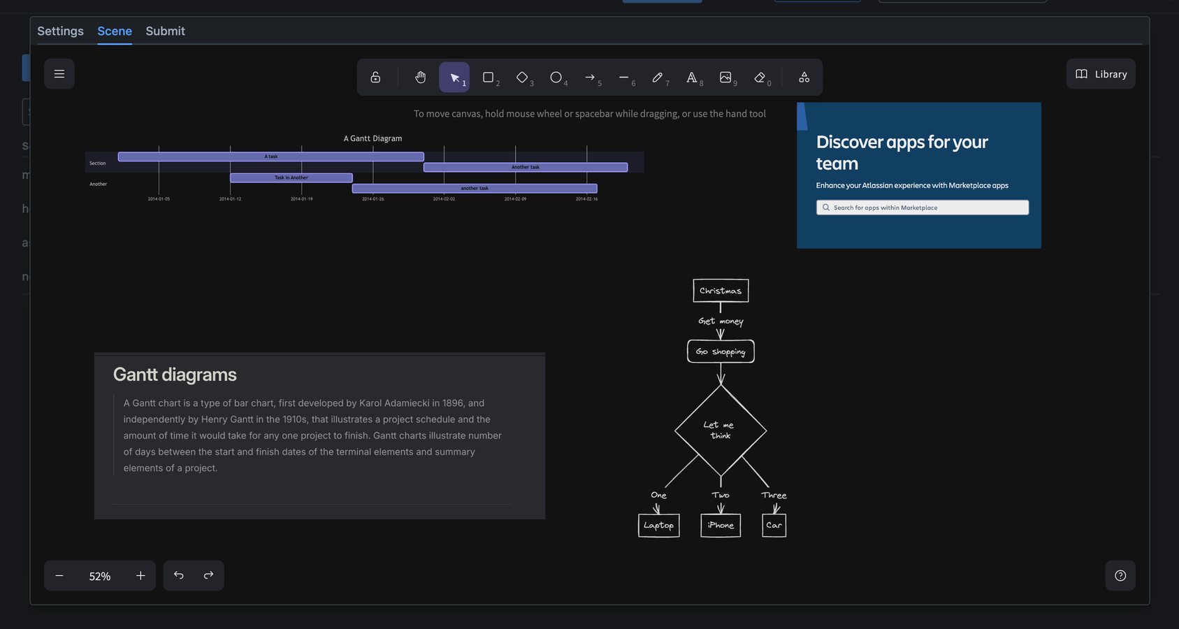 Creating a diagram with Excalidraw, images, and Mermaid on a Confluence page.