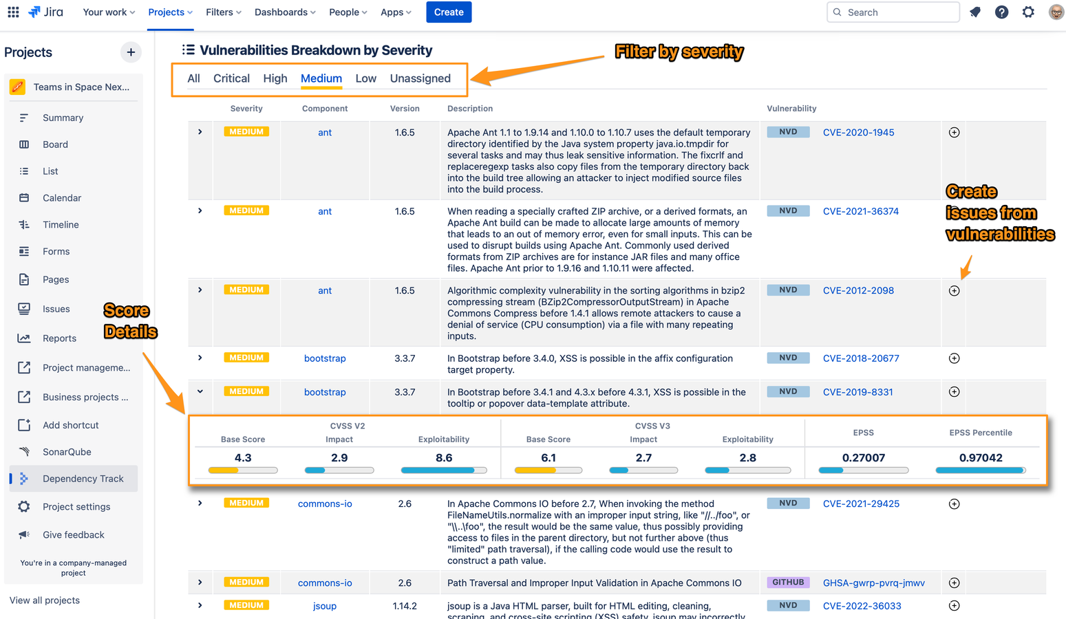 Vulnerabilities from Dependency Track directly in Jira