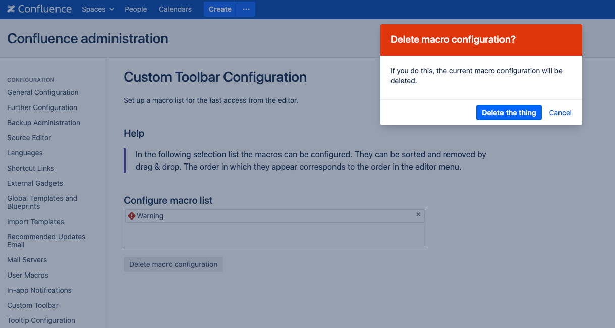 Delete macro configuration