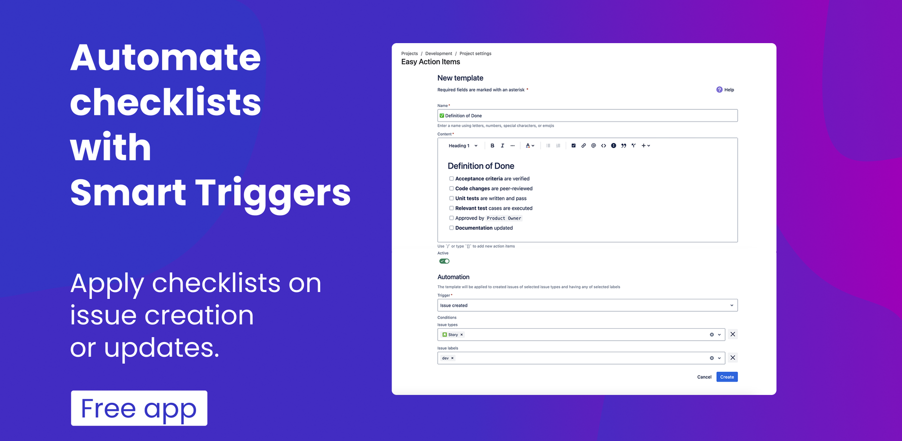 Apply todo action item templates manually or automate their use based on various rules