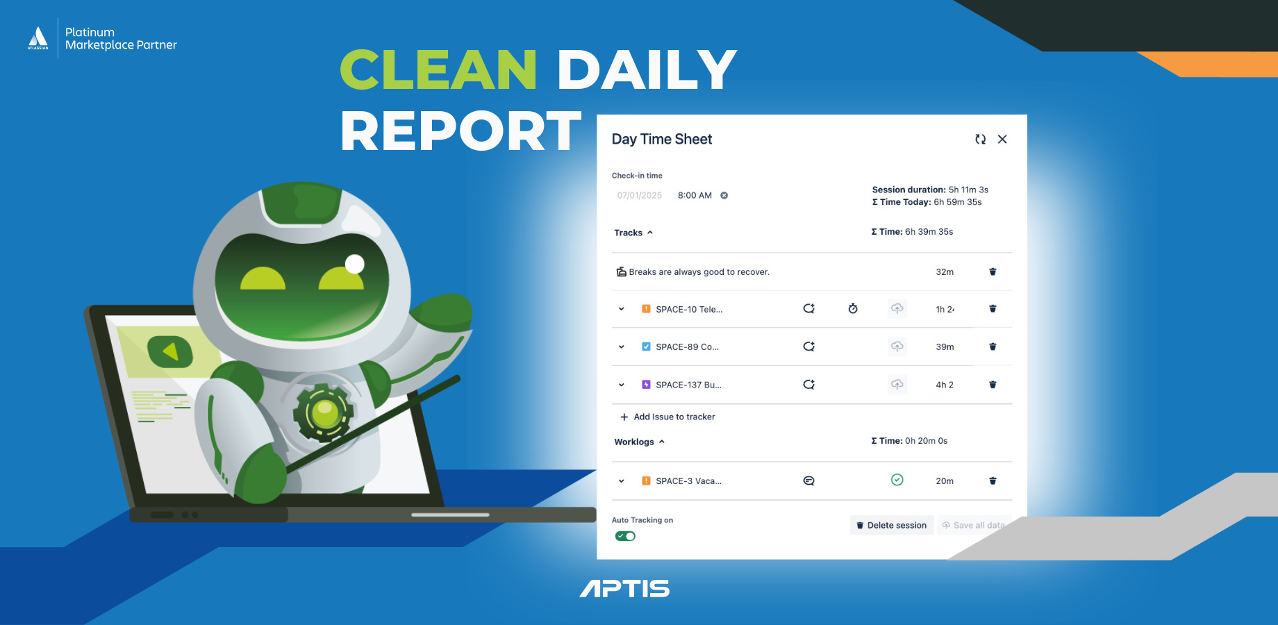 The Daytimesheet is the one place where you can see all your tracks and work logs in one place. All session details can be viewed and edited here.