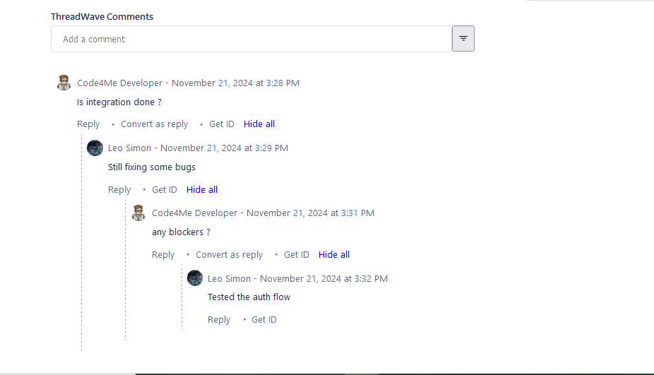 ThreadWave Comments is to bring structured, threaded conversations to Jira issues, allowing teams to organize and track discussions easily in customer portal