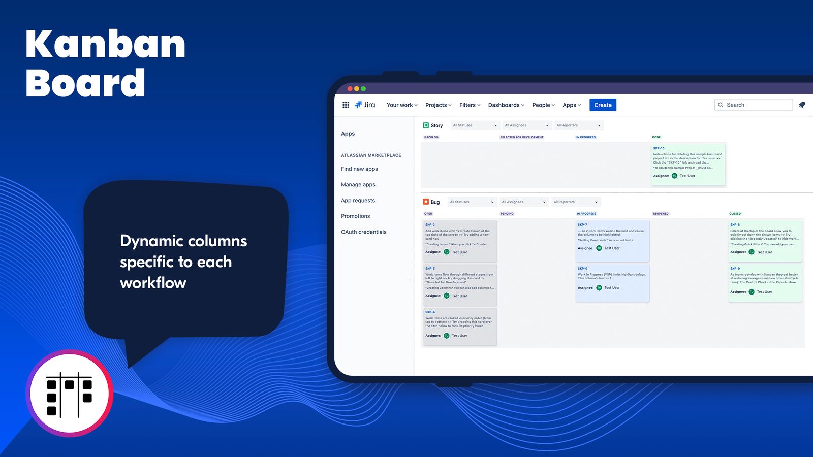 This screenshot highlights columns generated by each issue type’s workflow. No more rigid templates—just a fluid, adaptive Kanban environment that evolves as your processes grow more complex.