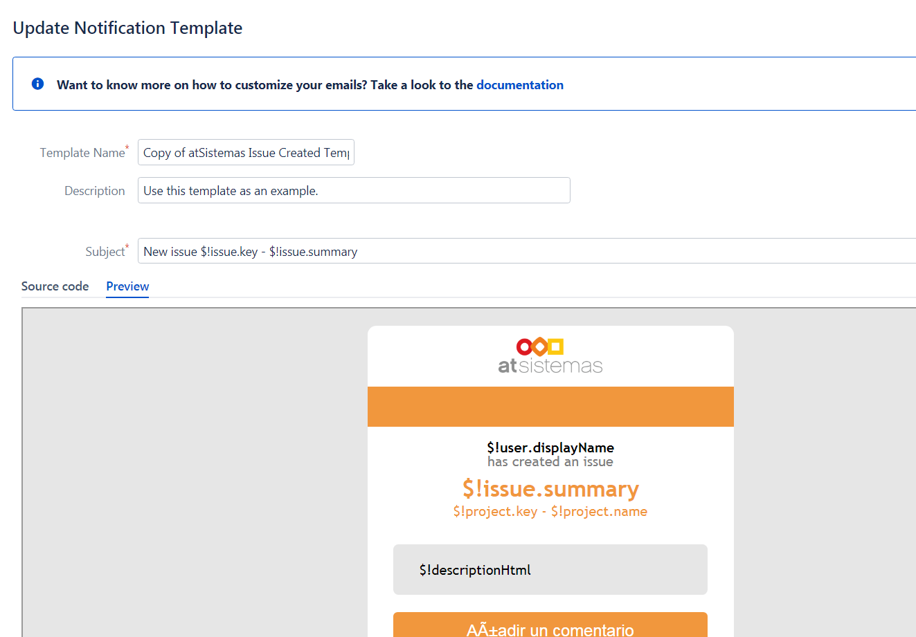 Easily create your own email templates using all your issue fields.