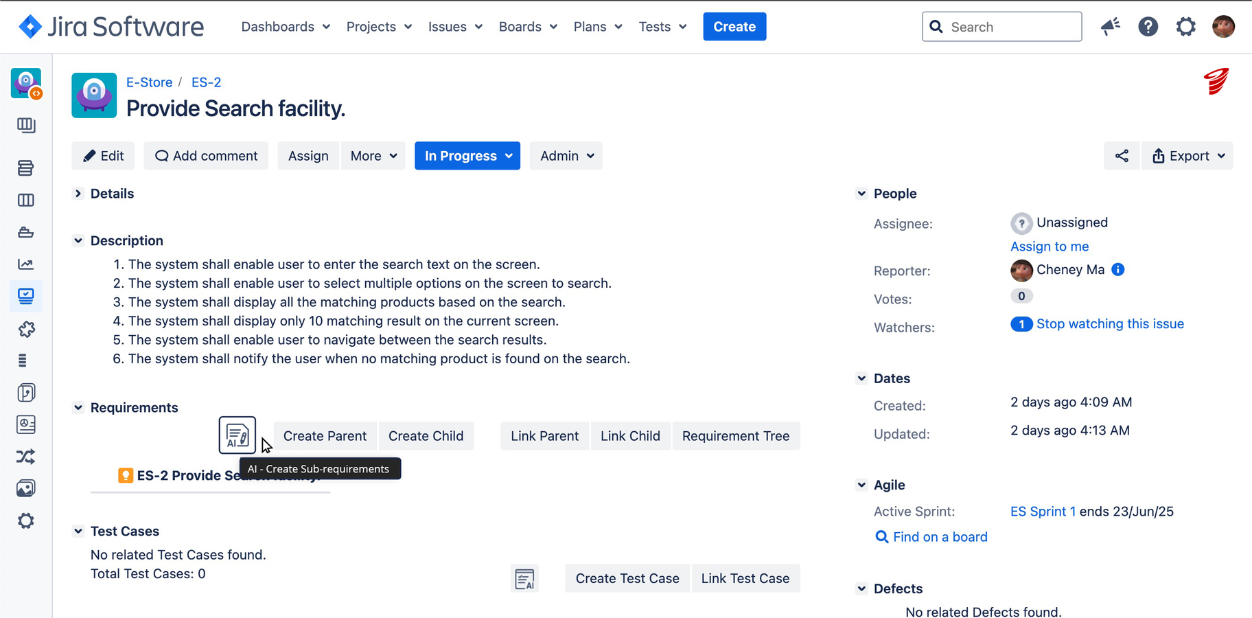 AI breaks complex features into actionable sub-requirements.