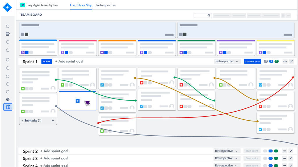 The user-friendly story map format supports user story mapping, backlog refinement, and sprint or version planning with tight Jira integration, transforming the flat Jira backlog into a meaningful picture of work.