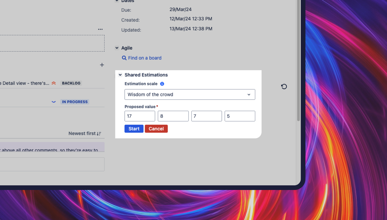 Do every estimation within the Jira issue view