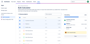 Bulk Calculator: fill External Data Text and Number fields on existing issues across several projects at once, so the values show up in JQL searches. Track progress per project and stop at any time.