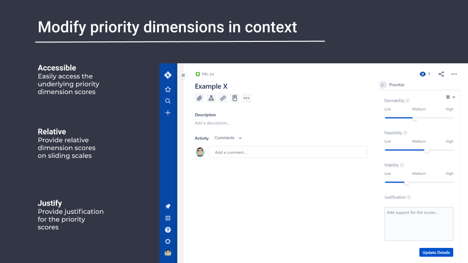 Modify priority dimensions in context