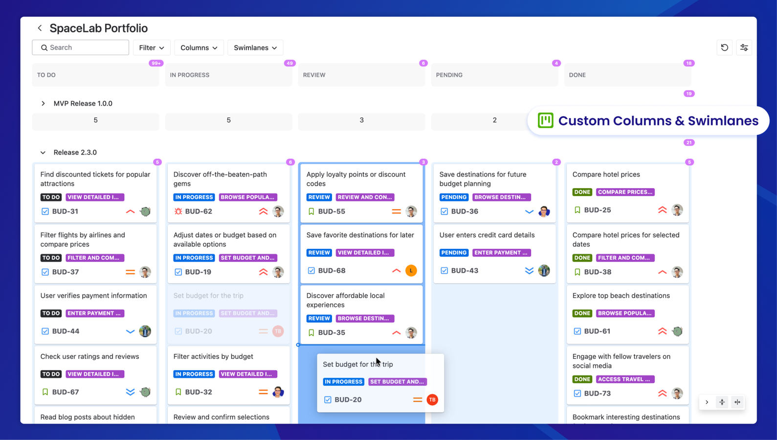 Confirm and plan the Release/Sprint roadmap in an interactive view & Map out project goals and milestones on a dynamic timeline