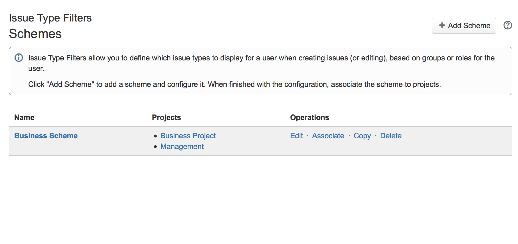 Associate the scheme to projects where the filters should be applied.