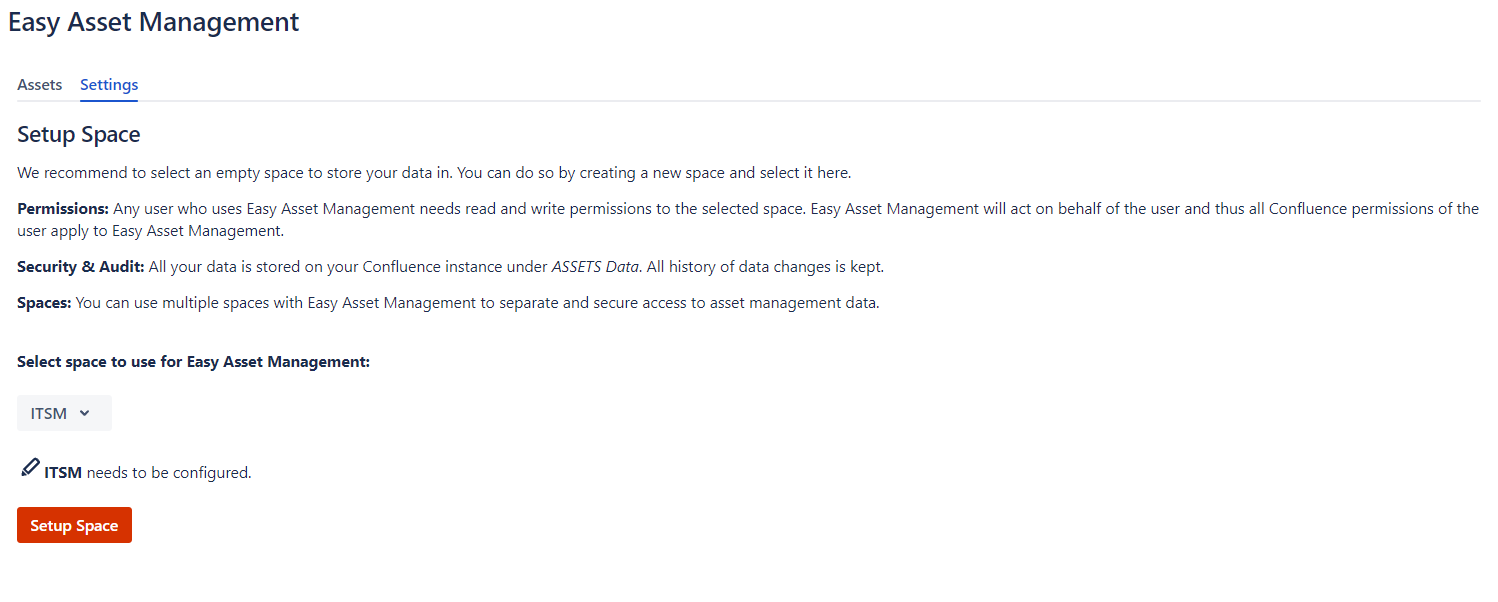Use the settings panel to setup your Confluence space.