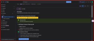 User story generated successfully with structured output including role, feature, benefit, and acceptance criteria. Edit generated user story and click Update Description to instantly save changes back to the Jira issue.