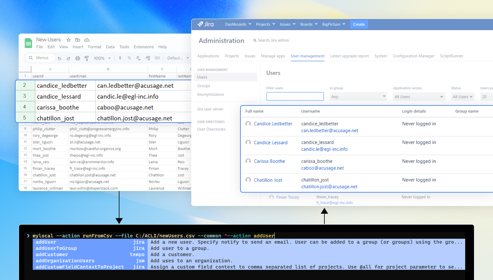 Create new users from a spreadsheet.
