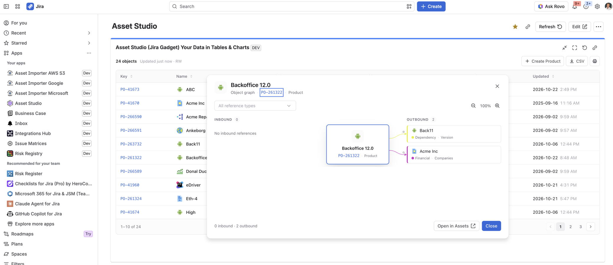 Open the Object Graph on any asset to see what it links to and what links to it. Click through, filter by link type, zoom, and open the asset in Assets when you need more.