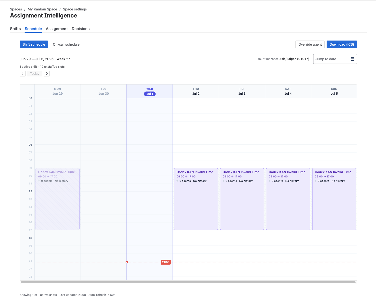 The Schedule tab displays shift blocks and on-call assignments across the week, so managers can spot coverage gaps instantly.