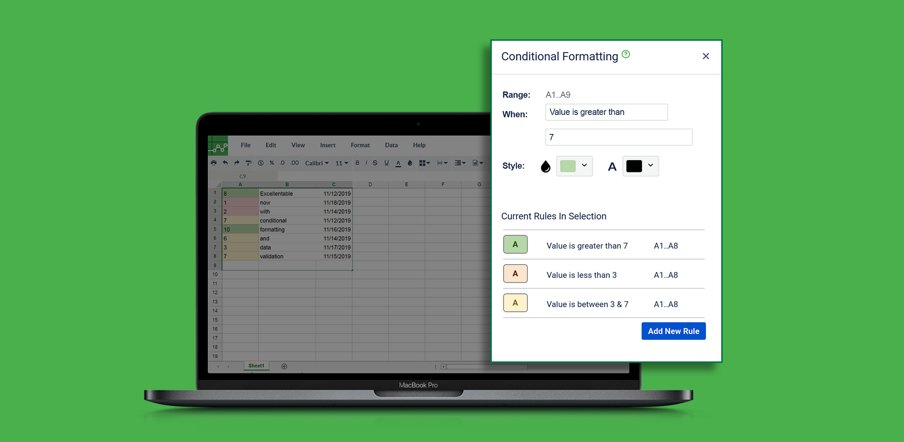Learn more about conditional formatting: https://www.addteq.com/exc/user-guide/faqs-how-to-use-excellentable/conditional-formatting-in-excellentable