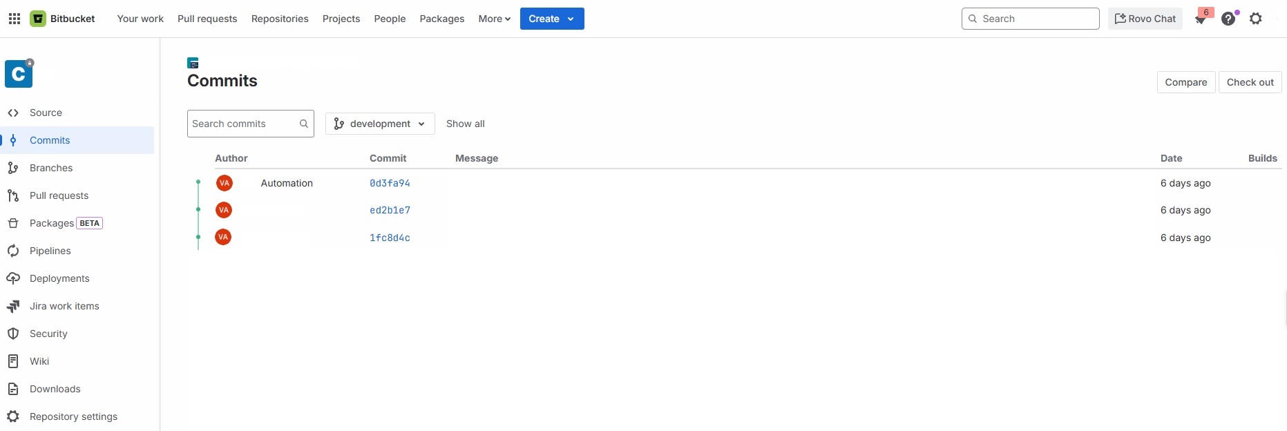 Bitbucket commit page