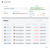 Budget report that displays every order's impact on the available budget.