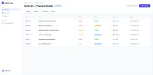 Release detail view with tasks table, branches, assignees