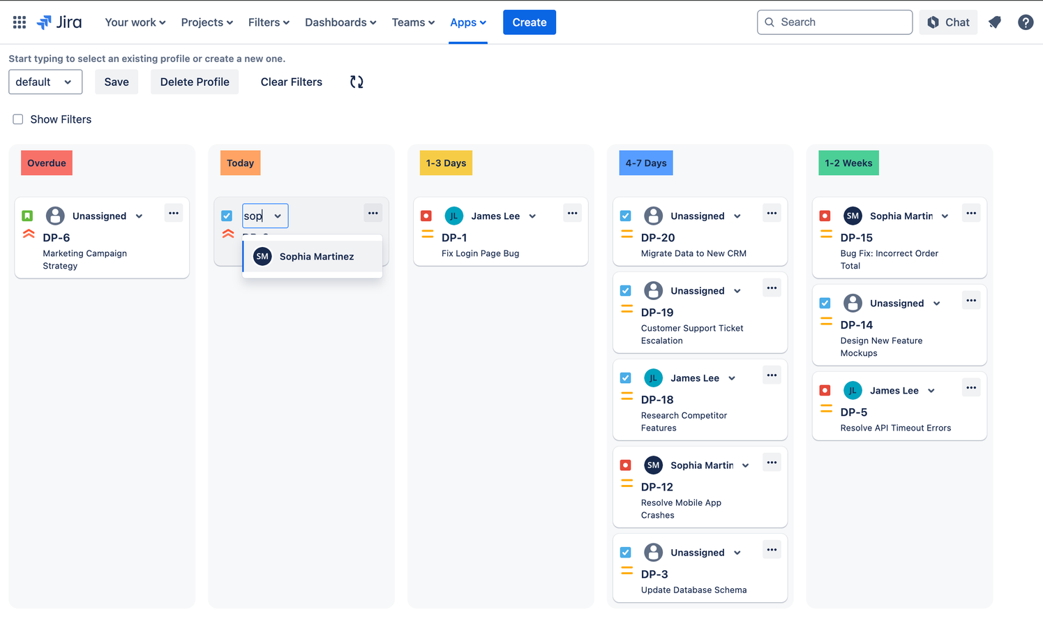 View and track Jira ticket deadlines in Jira with clear, predefined columns for better task management