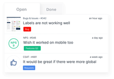 Feedback items can be organized in smart lists with labels, status, assignee etc. Make it easy for you to handle a lot of feedback coming in.