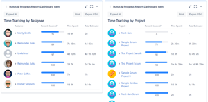 Time tracking progress by user, project or other field