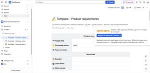 The badge pins the approved version and reports "page changed" the moment anyone edits.