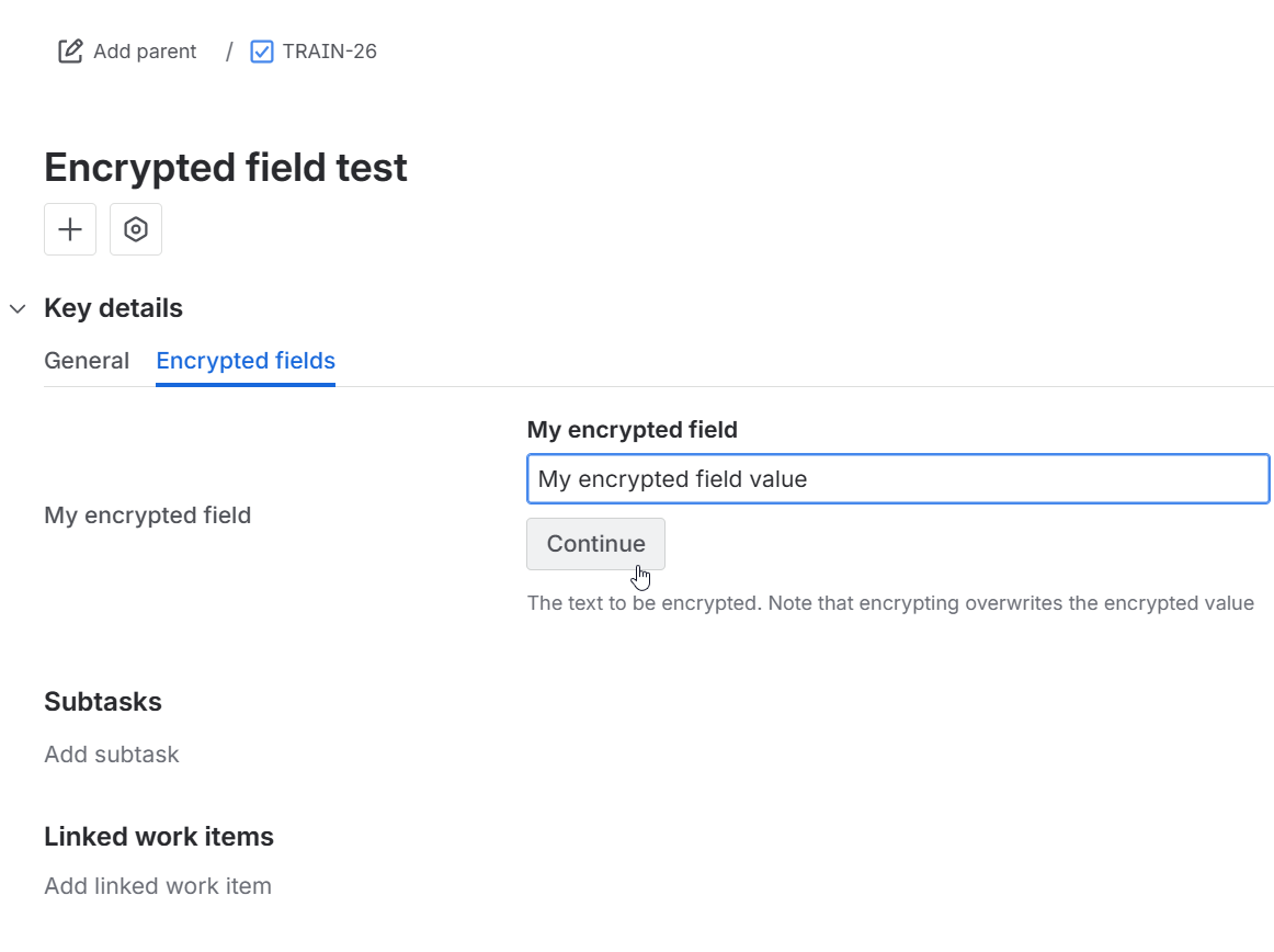 Adding a value and encryption key to Encrypted Field Cloud