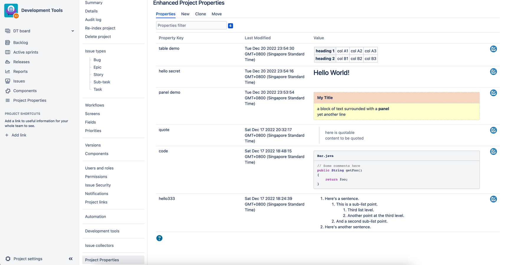 Manage Project Properties