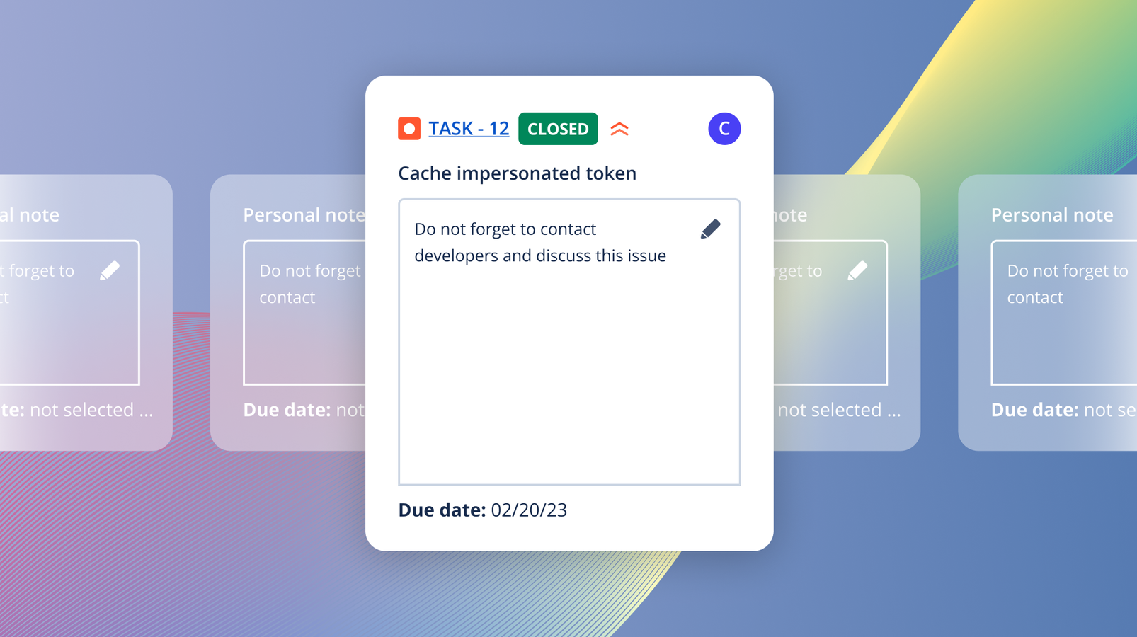 Card view of notes on a single page