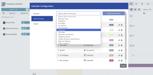 Add / edit event sources for a calendar.