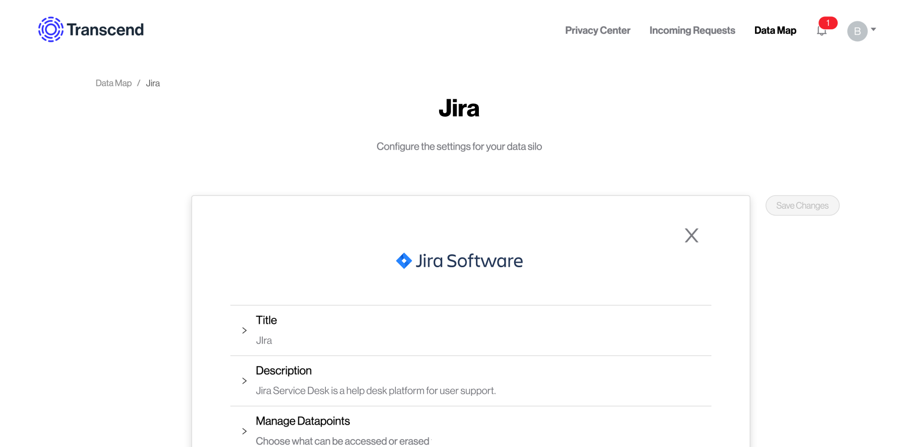 Transcend integrates with Jira through a secure gateway.