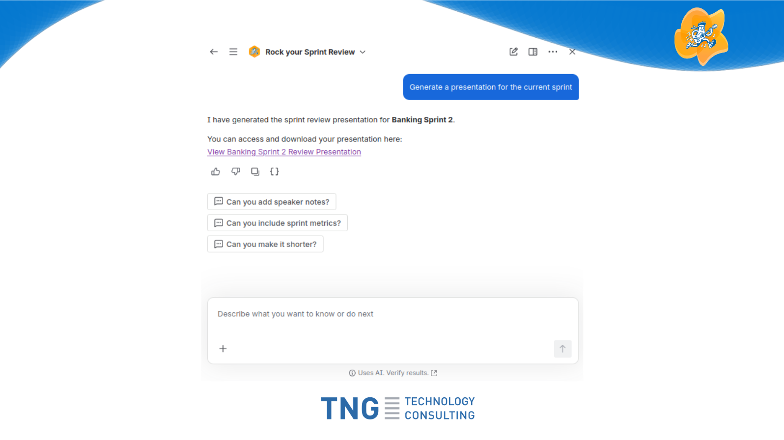 Rock your Sprint Review comes with a custom Rovo Agent that allows you to generate presentations using Atlassian's AI systems only.