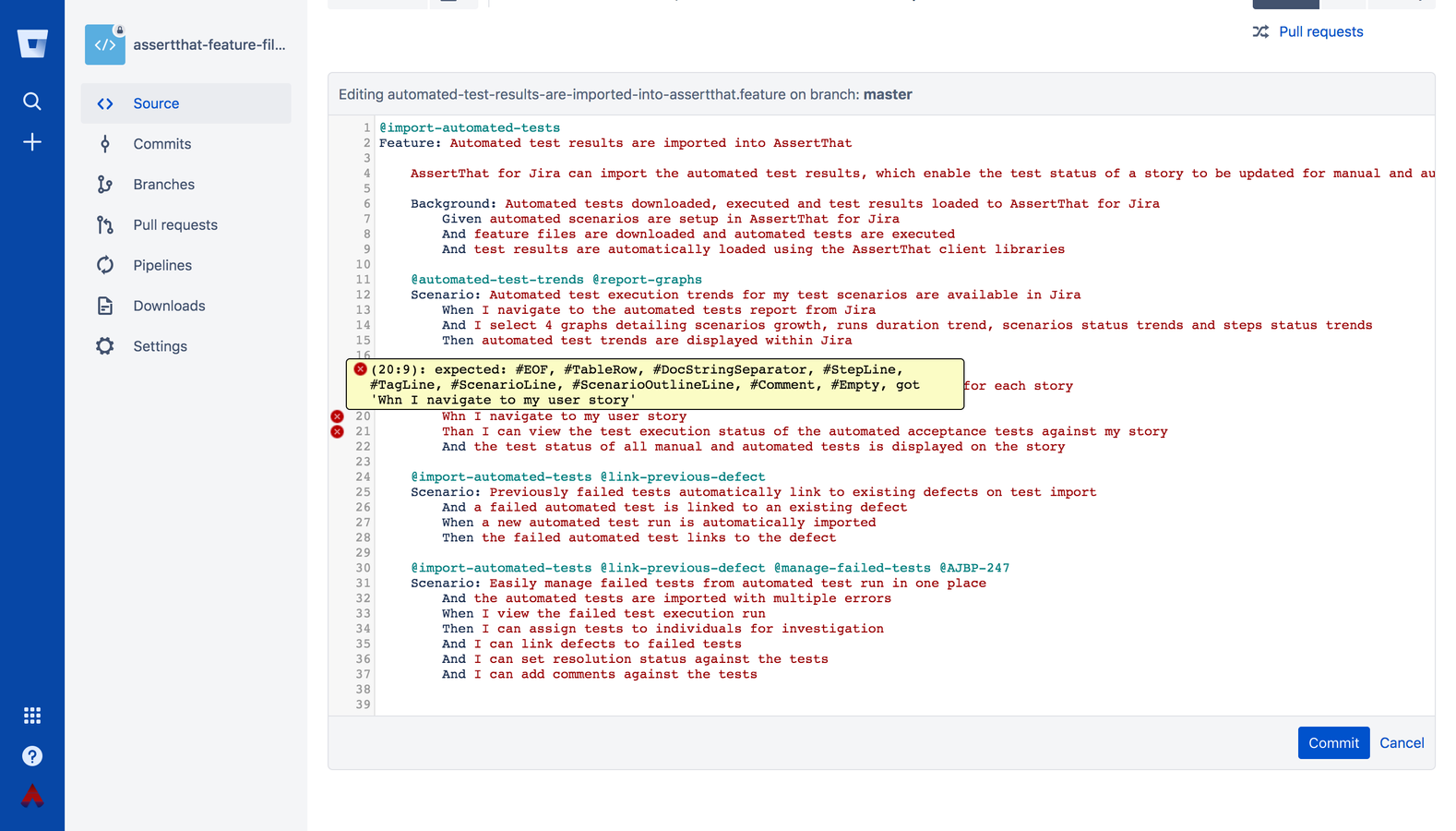 Capture syntax errors before tests downloaded for execution in CI/CD pipeline
