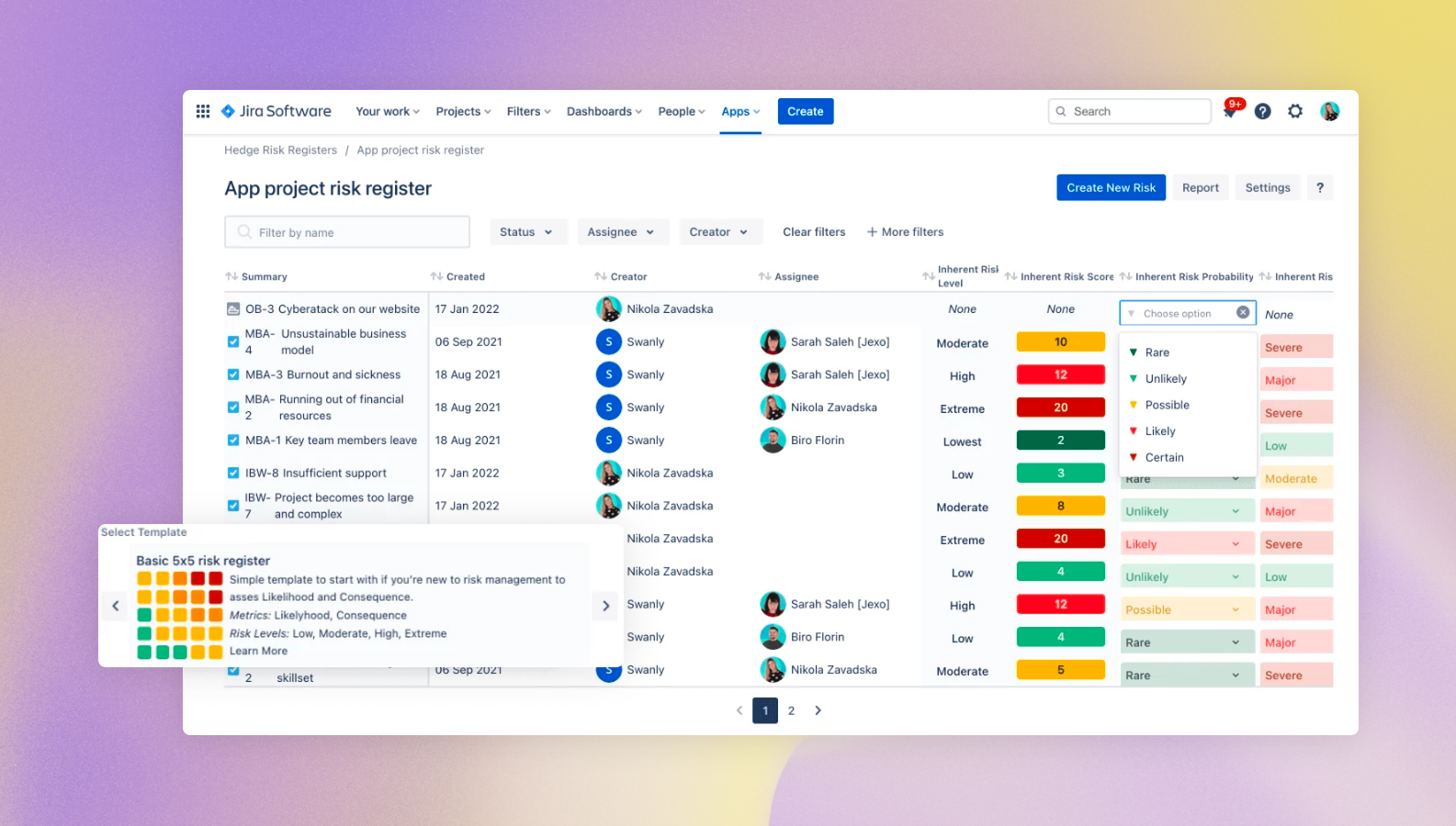 💣 Create as many risk registers as you need
🗃️ Multiple projects per risk register
📝 Interactive risk register table to assess risk metrics (eg. Probability and Impact)