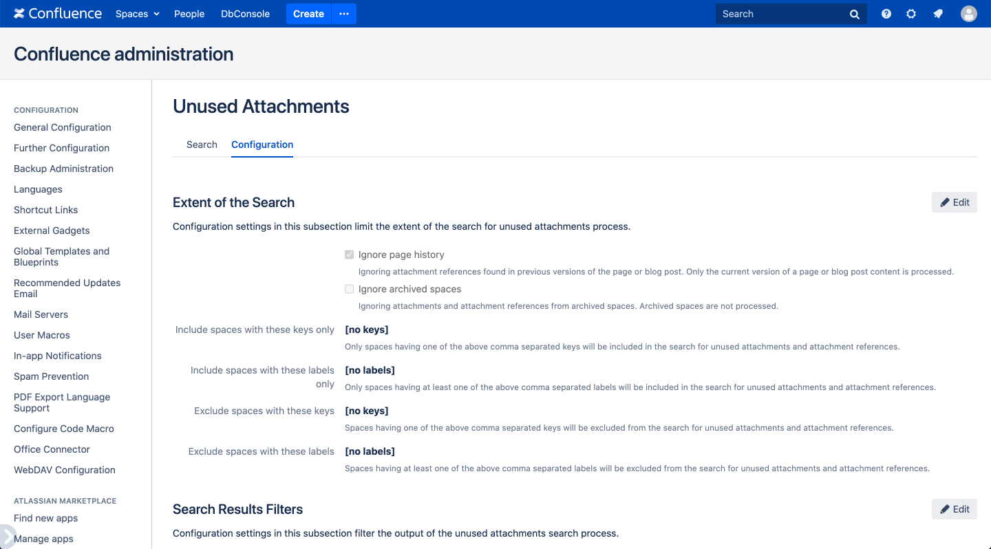 Unused attachments plugin configuration.