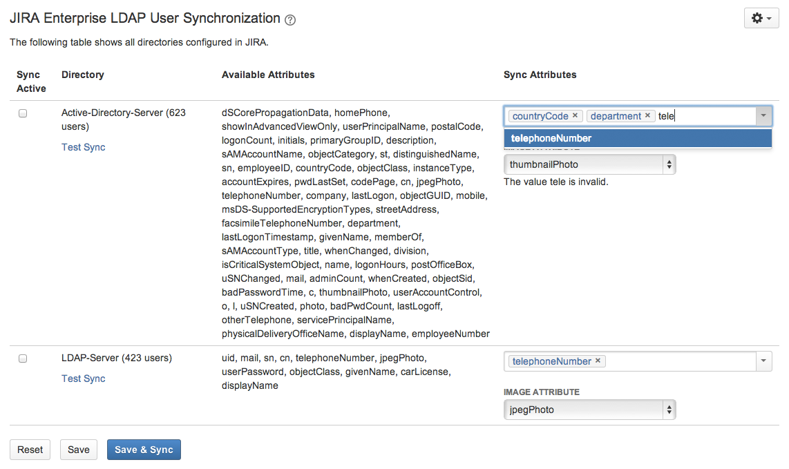 ​Select the attributes for each directory to be written to Jira