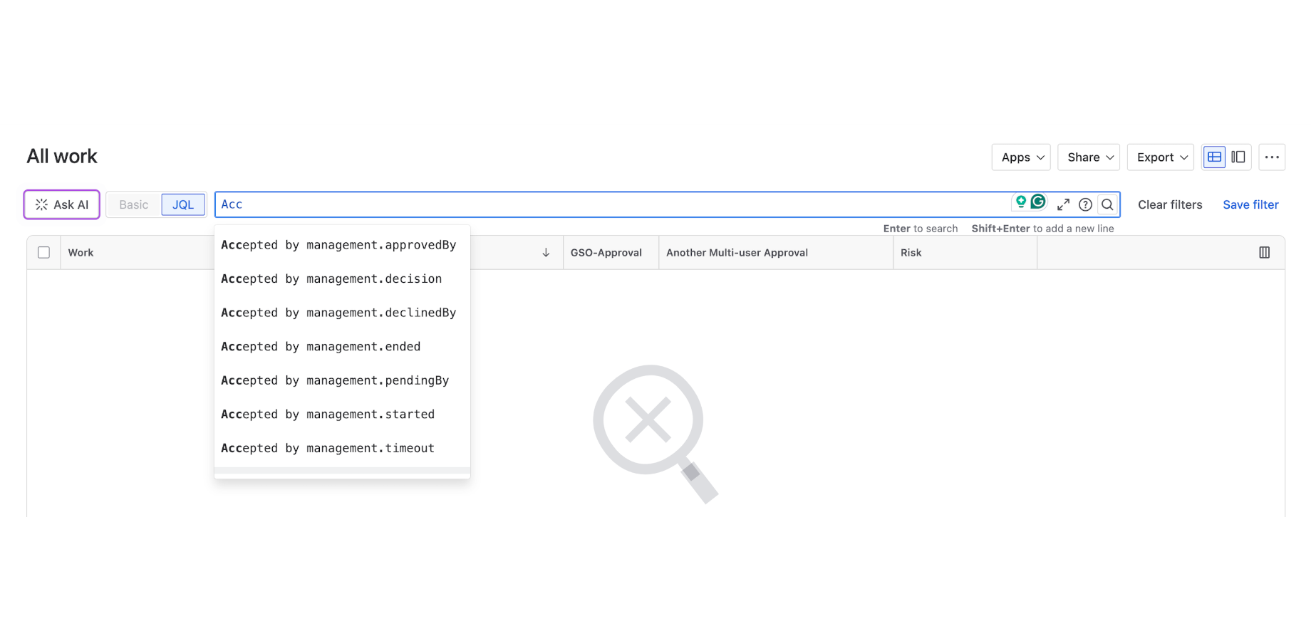 Easily search for issues depending on decision results or attributes via extended JQL.