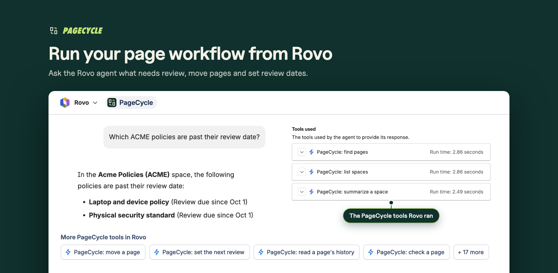 One question, every overdue policy. It names only the pages you can view.