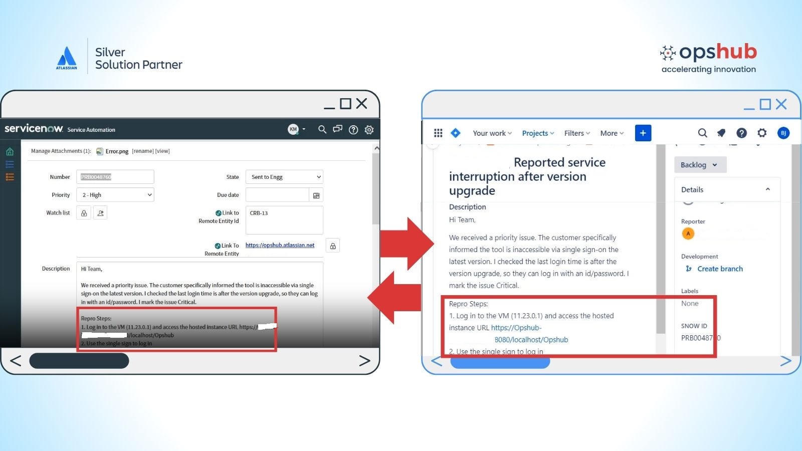 Jira ServiceNow integration on OIM dashboard – real-time, bidirectional sync. OpsHub Integration Manager preserves attachments, comments, and project hierarchies.