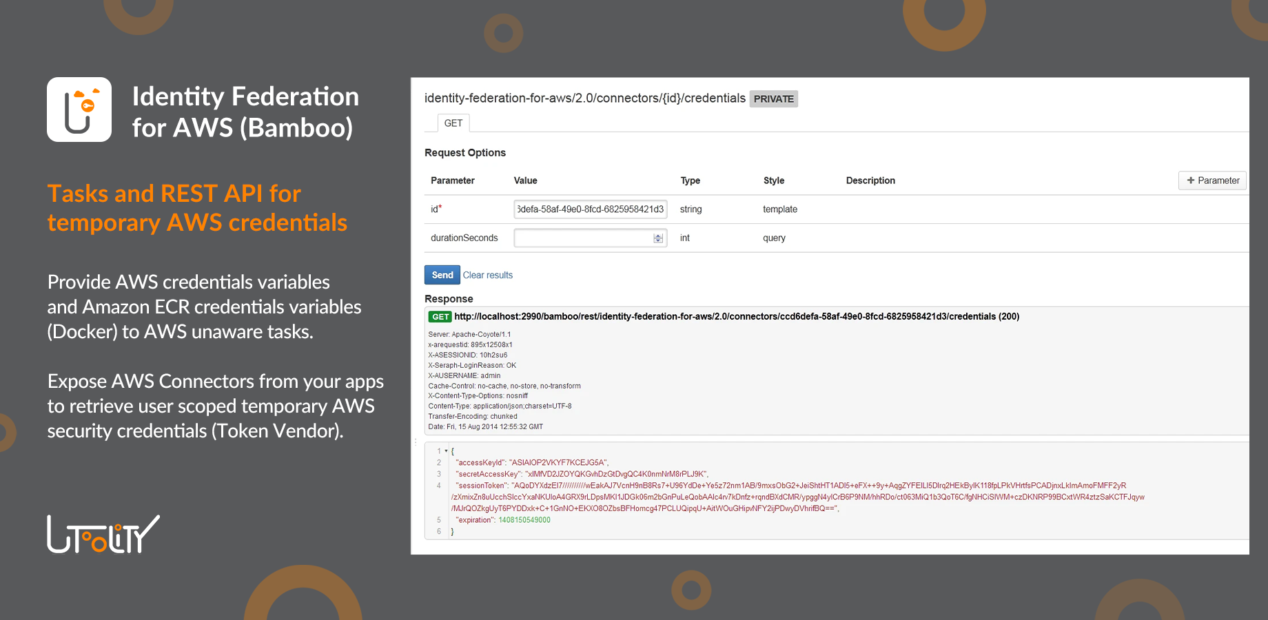 Explore the REST API via the Atlassian REST API browser - this is an example showing a temporary credential request and response.