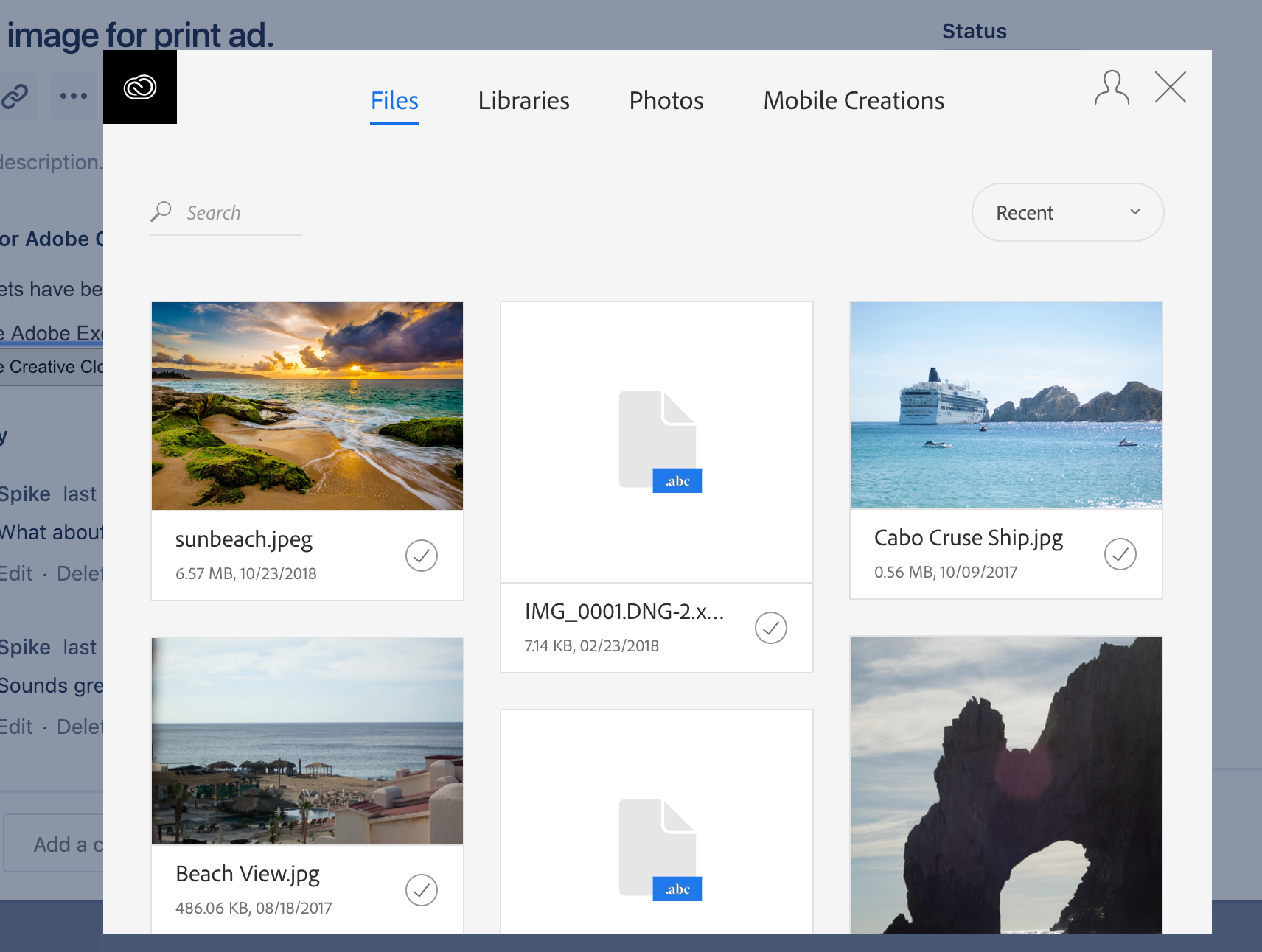 Browse assets stored in Creative Cloud from your Jira issues.