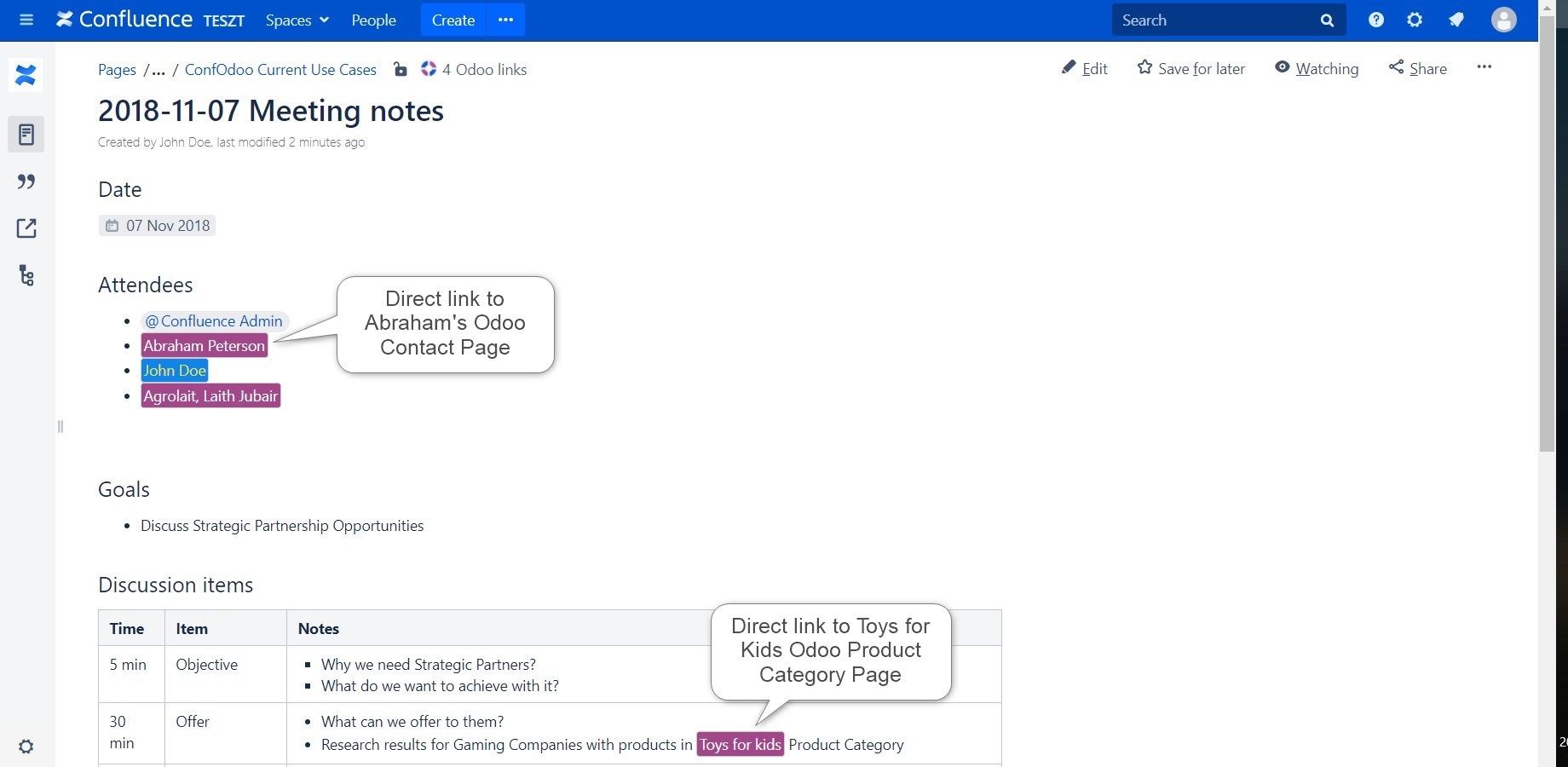 Link Odoo records to Confluence pages