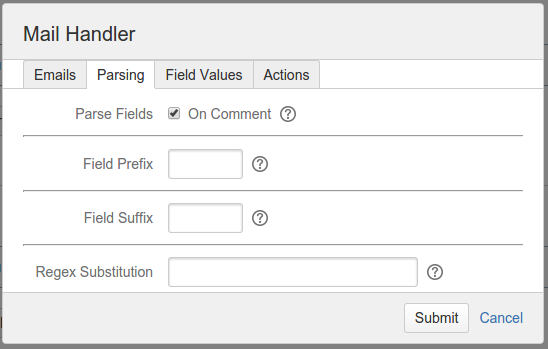 The configuration form with the Parsing tab selected.