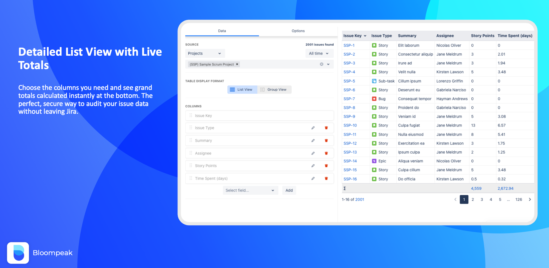 Detailed List View Totals
