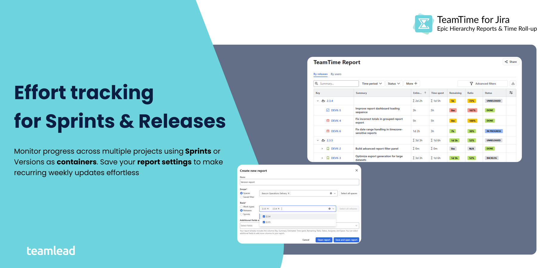 Track progress across Sprints and Releases with reusable cross-project reports.