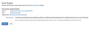 Configure email subject by referencing pull request data