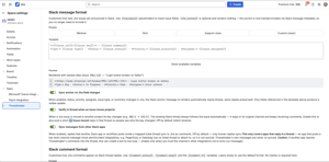 Tune each project to taste: start from a preset or write your own Slack message template with {{variables}}, preview it live, and choose exactly which Jira field changes re-render the thread's anchor.